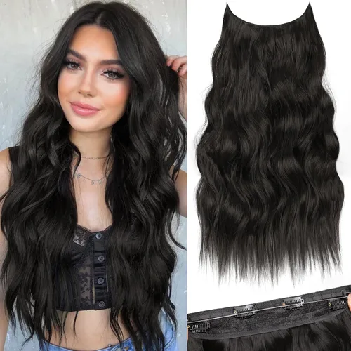 Miniatura 17 de KooKaStyle - Extensiones de cabello con hilo invisible, diadema transparente, ajustables, 4 clips fijadores, cabello largo y ondulado de 12