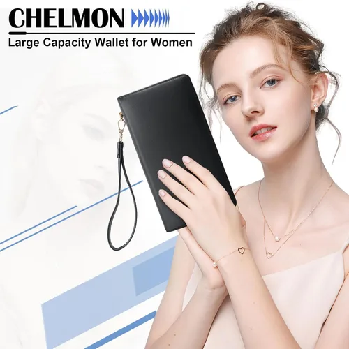 Miniatura 37 de Chelmon - Monedero para mujer de cuero genuino con bloqueo de señal RFID, para tarjetas de crédito