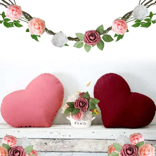 Miniatura 6 de AmyHomie Flores artificiales rosas rojas, 25 rosas falsas de aspecto real con tallo para ramos de boda, centros de mesa, arreglos de fiesta, baby