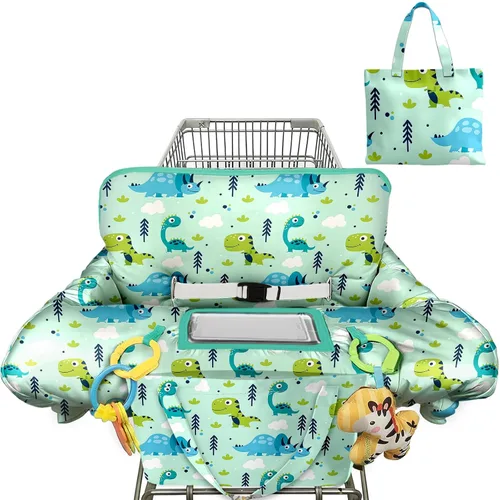 Miniatura 10 de Funda rosa para carrito de compras para bebé, funda para silla alta 2 en 1 con arnés de seguridad, fundas multifuncionales con patrón de unicornio