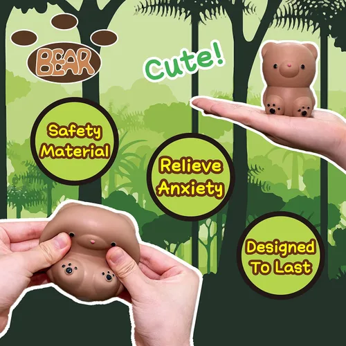 Miniatura 3 de Pelota de arcilla para aliviar el estrés de oso marrón (1 paquete) - Bola de arcilla para apretar animal esponjosa - Bolas antiestrés elásticas