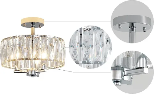 Miniatura 3 de AGV LIGHTING CL003F - Lámpara de techo de cristal K9, moderna lámpara de techo semiempotrada, perfecta para sala de estar, dormitorio, comedor, D13