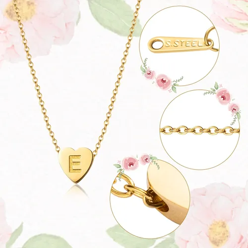 Miniatura 3 de OSNIE Collar con colgante del alfabeto de la A a la Z, chapado en oro de 14 quilates, con dije de corazón con inicial de letra mayúscula, día