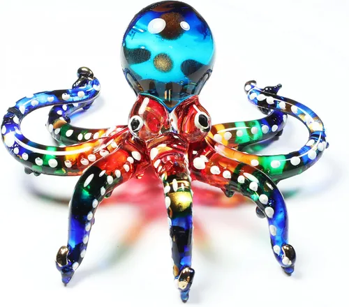 Miniatura 3 de WitnyStore Figura pequeña de pulpo arcoíris punteado dorado de 5½ pulgadas, pulpos de vidrio soplado a mano, calamares, sepia, moluscos marinos