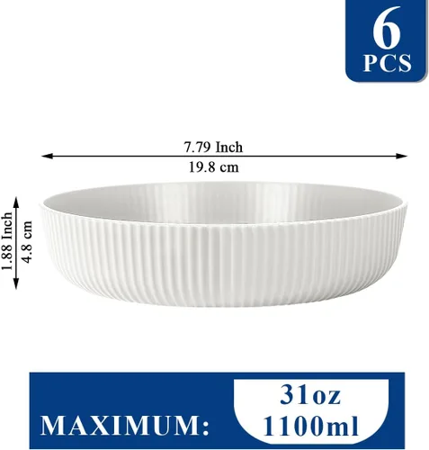Miniatura 2 de HOMQUEN Juego de 6 cuencos para pasta, cuencos de ensalada de 37 onzas, cuencos de sopa blancos, cuencos grandes para servir pasta, cuencos de cena