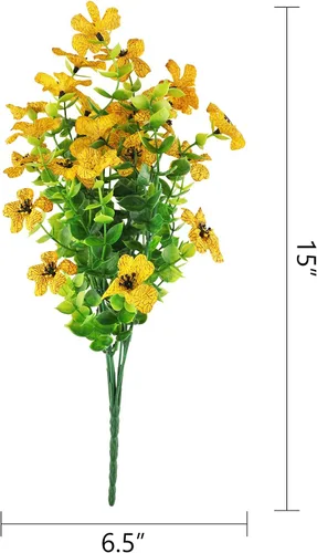 Miniatura 2 de GREENRAIN 6 paquetes de flores artificiales resistentes a los rayos UV, plantas falsas para exteriores, flores de plástico sintético para jardín