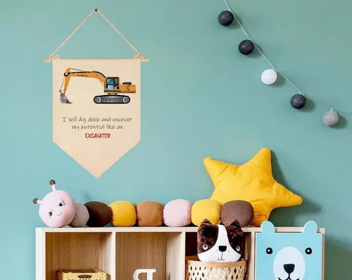 Miniatura 5 de Vehículo de construcción de transporte para pared, afirmaciones positivas para niños, decoración de bandera, regalos para bebés recién nacidos