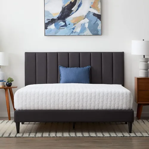 Miniatura 7 de Lucid - Cama de plataforma tapizada con un cabecero tapizado, de madera resistente, no requiere somier Negro