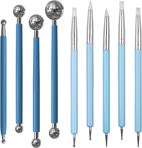 DIYOOHOMY 9 herramientas de arcilla polimérica, lápiz óptico de bola, herramientas de escultura de silicona para cerámica, pintura de puntos, arte