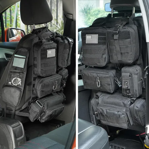 Organizador táctico para respaldo de asiento de automóvil, organizador táctico Molle para respaldo de asiento con 6 bolsas Molle desmontables,