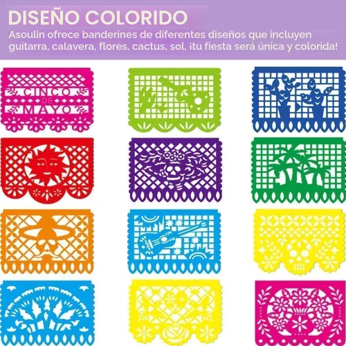 Miniatura 4 de Asoulin 5 pancartas de fiesta mexicana, decoración de fiesta del Cinco de Mayo, decoración de fiesta temática mexicana, pancarta de 5 de mayo, papel