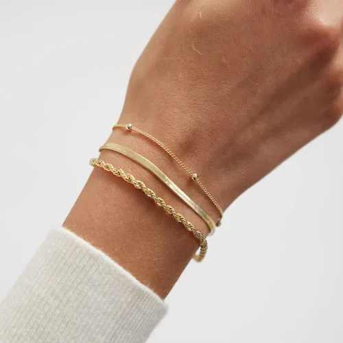 Miniatura 2 de VENOCO Pulseras de oro para mujer, delicadas pulseras de cuentas de oro de 14 quilates, conjuntos de pulseras de espiga ajustables en capas