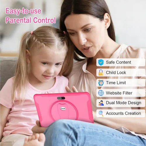Miniatura 3 de Trayoo Tableta para niños, tableta de 10.1 pulgadas para niños con funda incluida, almacenamiento 64G, cámara dual, WiFi, aplicaciones educativas
