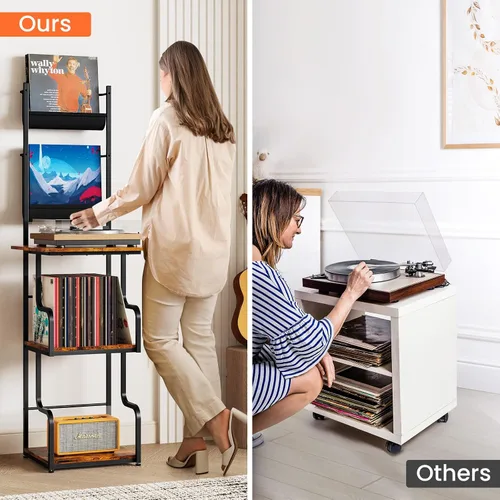 Miniatura 8 de TJ.MOREE Soporte de Reproductor de Discos con Almacenamiento de Vinilo, Mesa Alta para Reproductor de Discos con Soporte para Tocadiscos y Estante