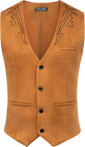Miniatura 2 de Chaleco de traje de cuero de ante para hombre, chaleco bordado casual, ajustado, chaleco occidental