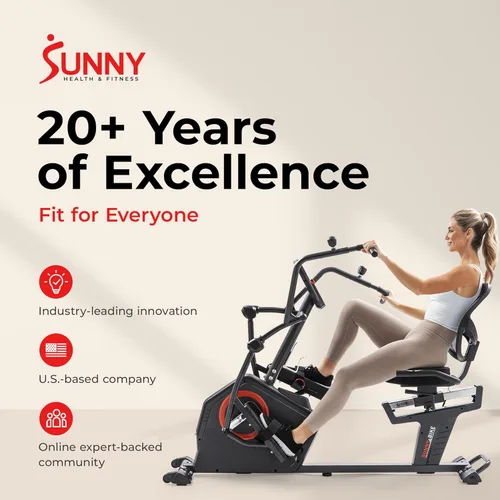 Miniatura 8 de Sunny Health & Fitness Elite Bicicleta reclinada de entrenamiento cruzado y máquina elíptica con ejercitadores de brazos para entrenamiento