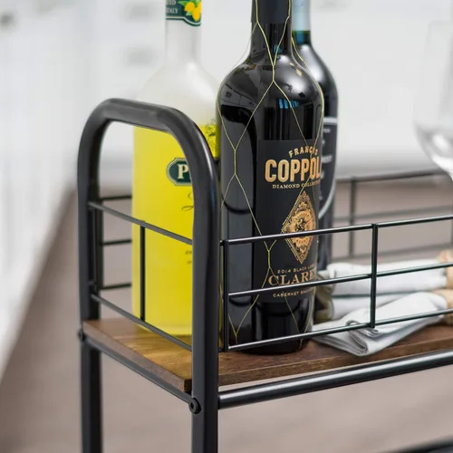 Miniatura 4 de IRIS USA Carrito rodante de almacenamiento de cocina de 2 niveles con ruedas giratorias con cerradura, estación de café, estante de despensa, bar