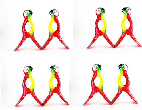 4 pares (8 unidades) de toalleros de playa estilo loro rojo, clips, accesorios de playa, patio o piscina, clips portátiles para toallas, clips para