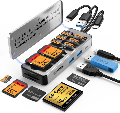 Miniatura 7 de Lector de tarjetas de memoria 5 en 1, adaptador USB OTG y lector de tarjetas SD para i-Phone/i-Pad, dispositivos USB C y USB A con ranuras