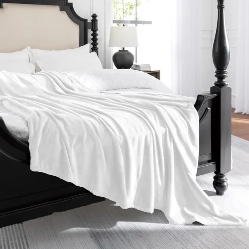 Miniatura 3 de Manta blanca de Navidad súper suave y acogedora para sofá o cama. Manta de microfibra de felpa ligera, 50x60 pulgadas Blanco