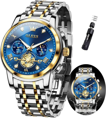 Miniatura 8 de OLEVS Watch Men Luxury Fashion Watches for Men Classic Large Face Stainless Steel Waterproof Mens Watches Analog Quartz Fancy Dress Date Moon Phase
