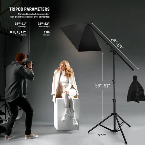 Miniatura 4 de NiceVeedi Softbox Kit de iluminación para fotografía, 20 x 28 pulgadas, 85 W, 3000 K-6000 K, bombilla LED E27, kit de iluminación con brazo de pluma