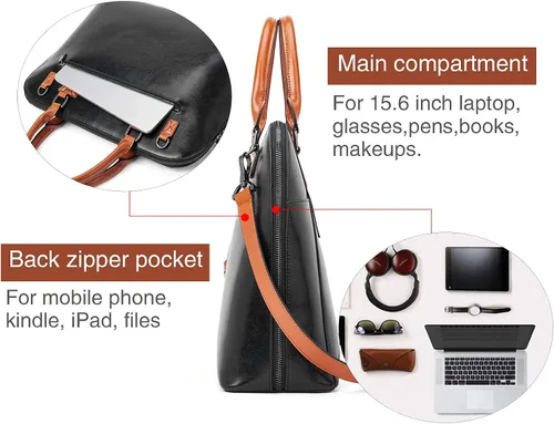 Miniatura 4 de BOSTANTEN Maletín de cuero para mujer de 15.6 pulgadas, bolso de hombro para laptop, oficina, trabajo, bolsos cruzados y carteras de cuero