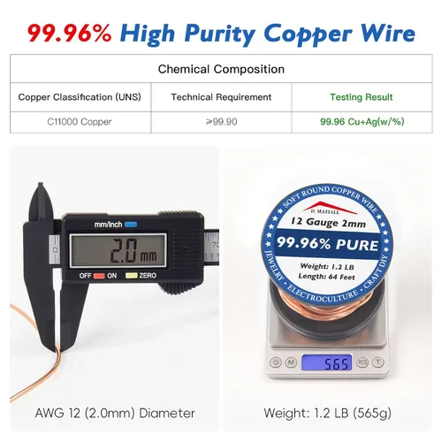 Miniatura 2 de Alambre de cobre 99.95% puro – calibre 12 2.0mm – 64 pies, carrete de 1.2 libras – Alambre de cobre suave C11000 para manualidades, alambre