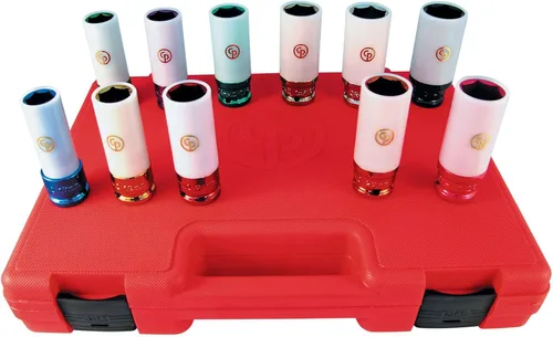 Miniatura 4 de Chicago Pneumatic SS413WP - 1/2 pulgada de accionamiento cuadrado, SAE y métrico, profundo, protector de rueda, 6 puntos, juego de llaves de impacto