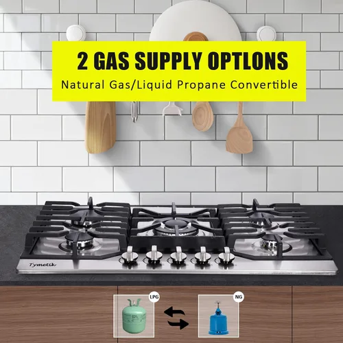 Miniatura 3 de Placa de cocina de gas de 30 pulgadas, 5 quemadores de alta eficiencia, estufa de gas de acero inoxidable, estufa de gas incorporada, encimera