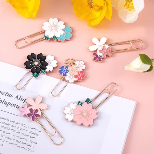 Miniatura 4 de HINZIC Paquete de 7 clips estilo Sakura para marcadores, bonitos clips de papel de flor de cerezo para oficina, escuela, planificador, suministros