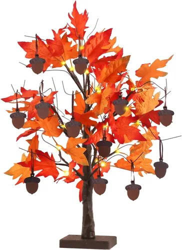 Miniatura 7 de YEAHOME Decoraciones de otoño para el hogar, decoraciones de Acción de Gracias, árbol de hojas de arce de otoño iluminado de 24 pulgadas/2 pies