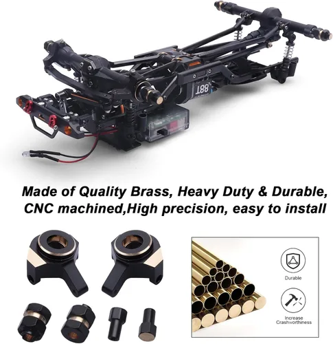 Miniatura 3 de Hobbypark Soportes de latón para nudillos de dirección y latón extendido de 0.276 in, adaptadores de cubos hexagonales para Axial SCX24 Negro-dorado