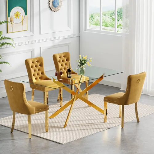 Miniatura 14 de Juego de 4 mesas de comedor de cristal para 4, juego de 4 mesas y sillas de cocina modernas, juego de mesa de comedor de cocina de 5 piezas con mesa