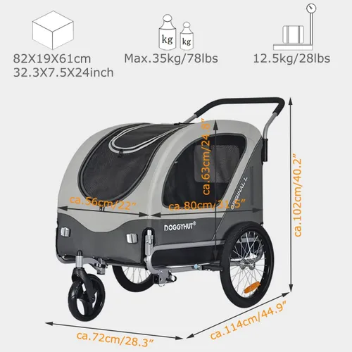 Miniatura 6 de Doggyhut Remolque y cochecito de bicicleta para mascotas grandes originales 2 en 1, para perros de hasta 78 libras, frenos de estacionamiento, marco