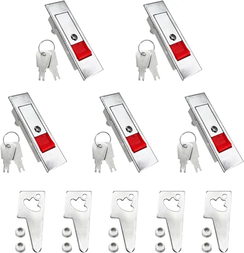 Miniatura 8 de Cerradura emergente para panel de gabinete eléctrico, cerradura de leva de puerta, color plateado con llaves (plata, llaves)