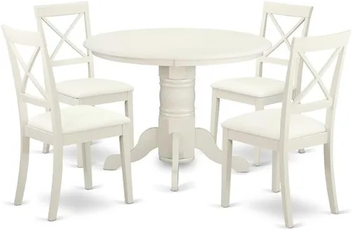 Miniatura 9 de East West Furniture SHBO3-BLK-W Juego de muebles de habitación de 3 piezas contiene una mesa de cocina redonda con pedestal y 2 sillas de comedor