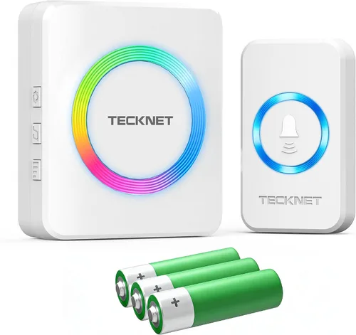 Miniatura 8 de TECKNET Timbre inalámbrico, timbre de puerta de 0 a 120 dB, rango de batería de 1300 pies, timbres de aula IP66 impermeables, 60 campanadas y 5