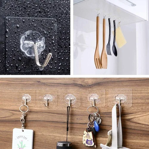 Miniatura 5 de Ganchos adhesivos transparentes de 30 libras (máximo), impermeables y resistentes al aceite, reutilizables, sin costuras, gancho de pared resistente