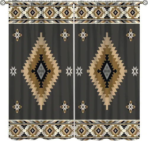 Miniatura 22 de YCness Cortinas aztecas, patrón étnico nativo nativo americano del suroeste, patrón étnico bohemio occidental geométrico para sala de estar