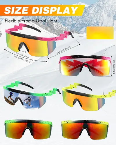 Miniatura 2 de Frienda 3 pares de lentes de sol retro semi sin montura de los años 80 y 90 s zigzag gafas de sol transparentes de colores para hombres y mujeres