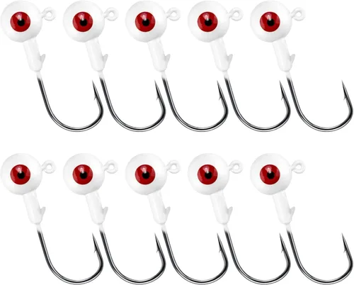 Miniatura 10 de Alwonder Paquete de 10 cabezas redondas de pesca, ganchos de róbala de lubina, ojos 3D, acero de alto carbono, 1/8-1/2 onzas, cabeza de plantilla