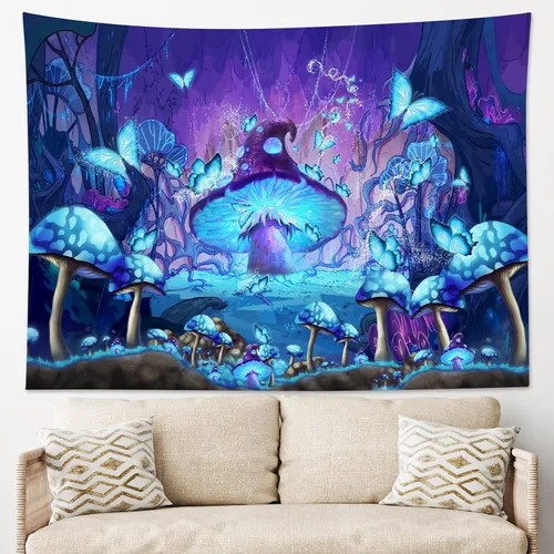 Miniatura 18 de LB Tapiz de mariposa Trippy para colgar en la pared, manta de tapiz estético psicodélico negro, decoración de pared de insectos de polilla colorida