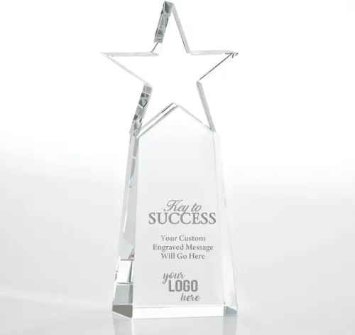 Miniatura 10 de Baudville Trofeo grabado – Cristal – Torre con estrella en la parte superior – Premio para empleados – Grabado personalizado de hasta cuatro líneas