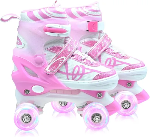 Miniatura 8 de Patines para niños y niñas con detalles de purpurina, patines de diseño musical para exteriores con ruedas iluminadas, patines ajustables para niños
