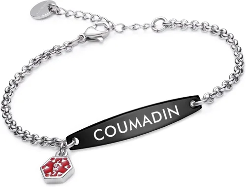 Miniatura 27 de LinnaLove - Pulsera de identificación de alerta médica con cadena Rolo simple pregrabada para mujer