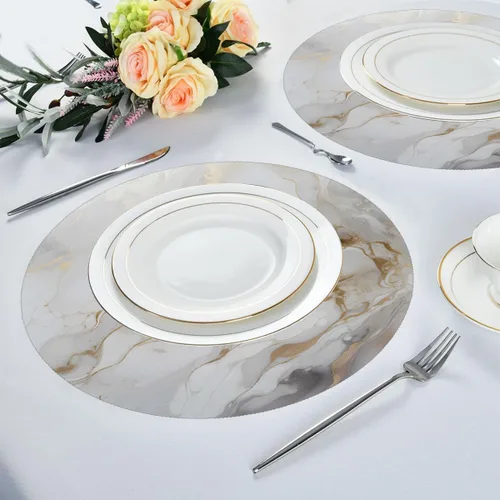 Miniatura 4 de White Gold Marble Pattern Round Place Mats Set of 1, Heat Resistant Washable Placemats Polyester Round Table Mats for Kitchen Home Decor Holiday