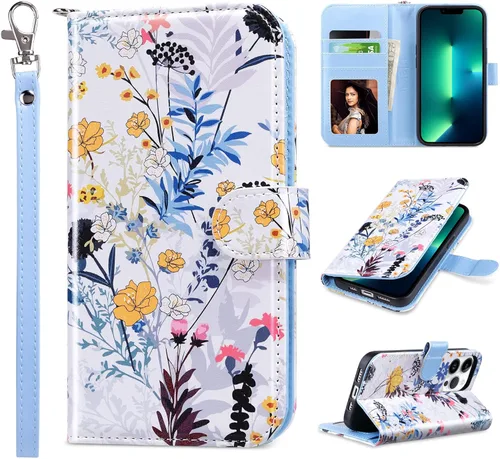 Miniatura 14 de ULAK Funda tipo cartera compatible con iPhone 13 para mujer, piel sintética de alta calidad con tarjetero, función atril, funda tipo cartera