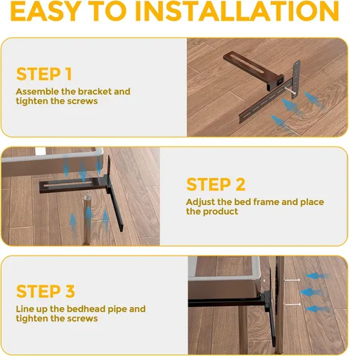 Miniatura 6 de Paquete de 2 soportes de cabecera de acero sólido para marco de cama de metal, soportes de cama ajustables para cabecero con kit de extensión