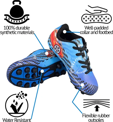 Miniatura 3 de Vizari Racer - Zapatos de fútbol para niños pequeños y pequeños, diseño gráfico único con parte superior de cuero sintético resistente, suela